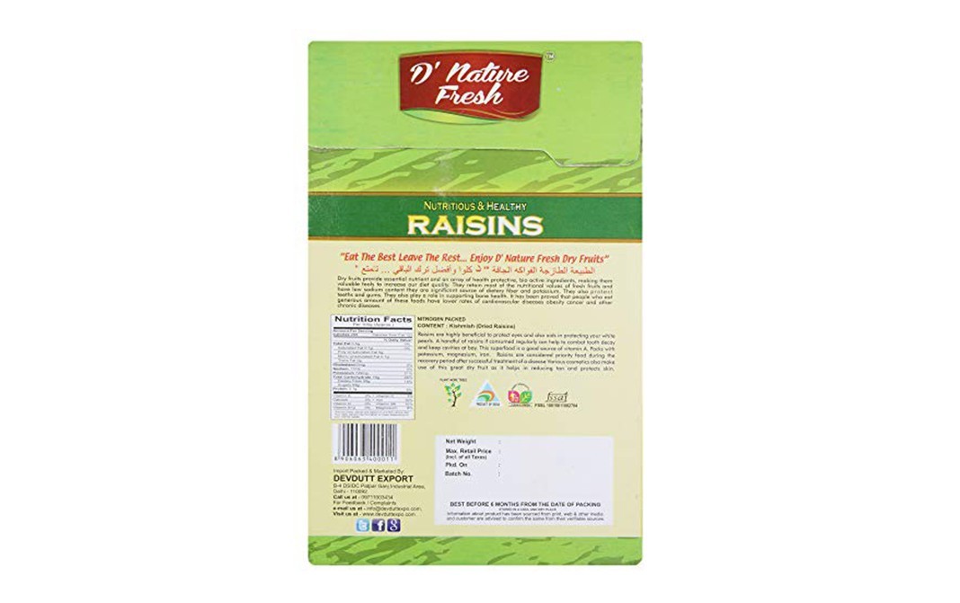 D'nature Fresh Nutritious & Healthy Raisins    Box  250 grams